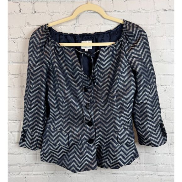 Armani Collezioni Jackets & Blazers - Armani Collezioni Navy and Silver Chevron Jacket